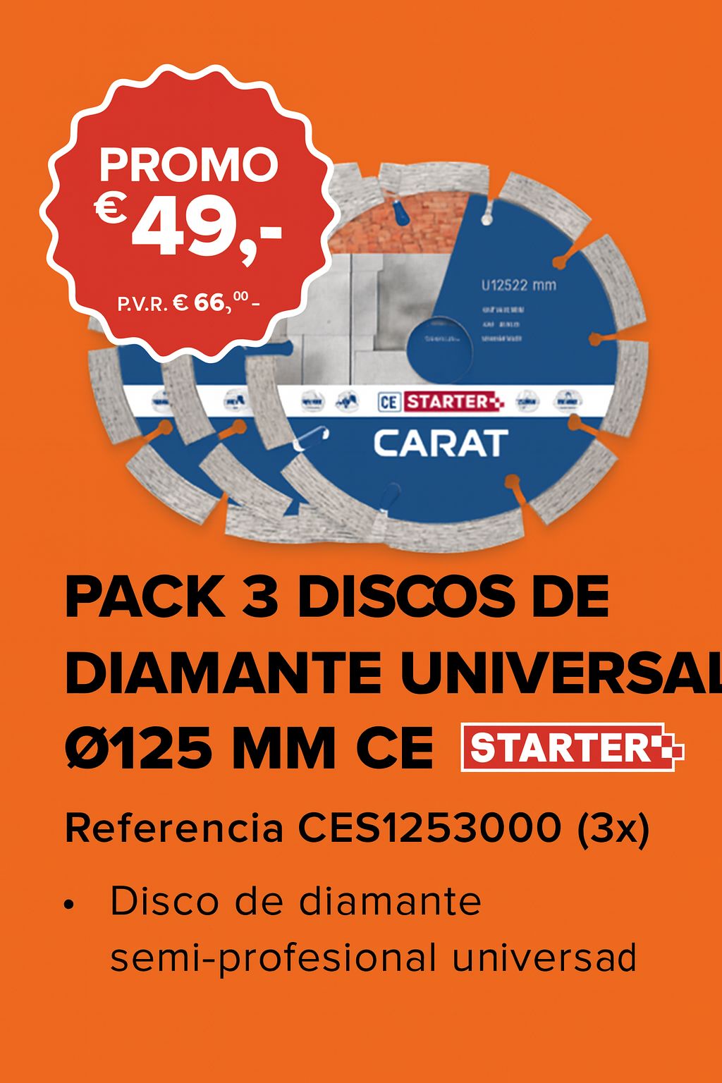 Discos de Diamante Universal Ø125 mm CE Starter Referencia CES1253000 Pack 3