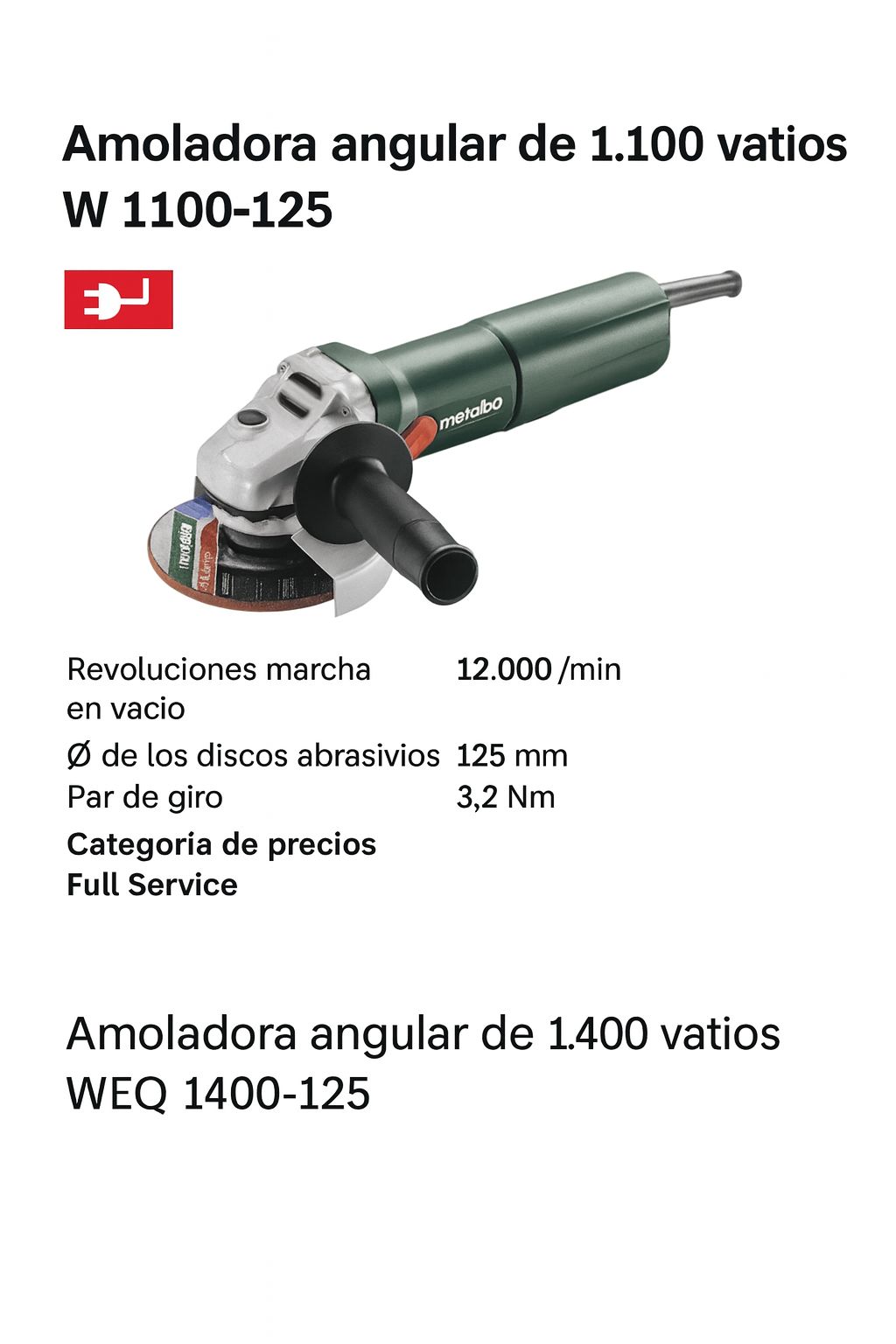 Amoladora angular Metabo W 1100-125