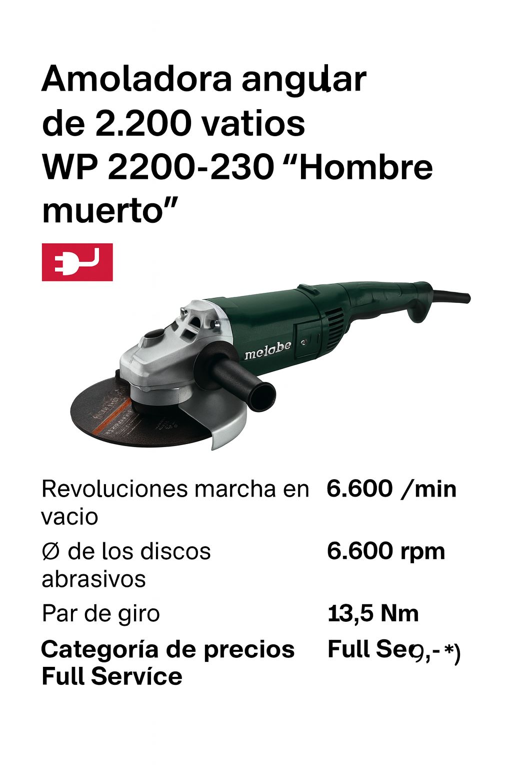AMOLADORA ANGULAR METABO 2200W RF 606436000