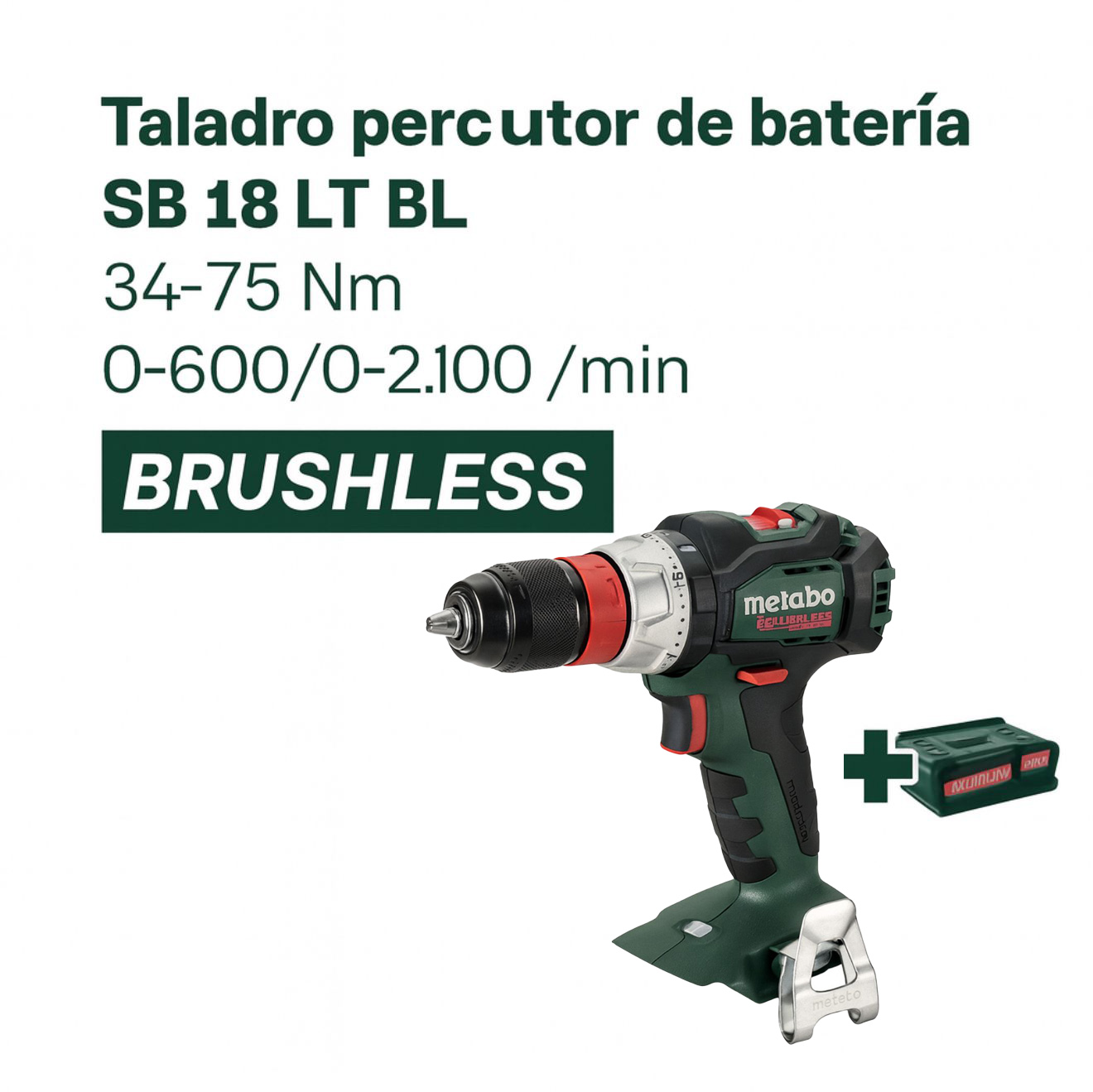 Taladro percutor Metabo SB 18 LT BL – Brushless 18 V (34-75 Nm / 0-2100 rpm)RF 602316840