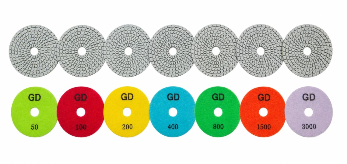 Juego 7 Lijas Diamante Flexible Blancas Ø 100 Pulido con Agua de Granito, Mármol y Sintéticos