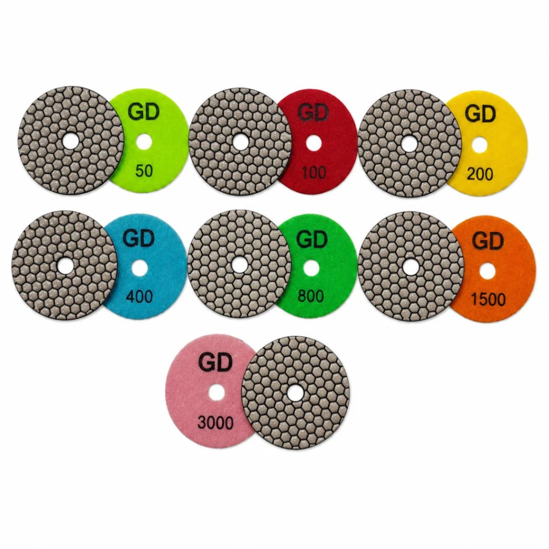 Juego 7 Lijas Flexibles Diamante Blancas Ø 100 Pulido en Seco Granito, Mármol y Sintéticos