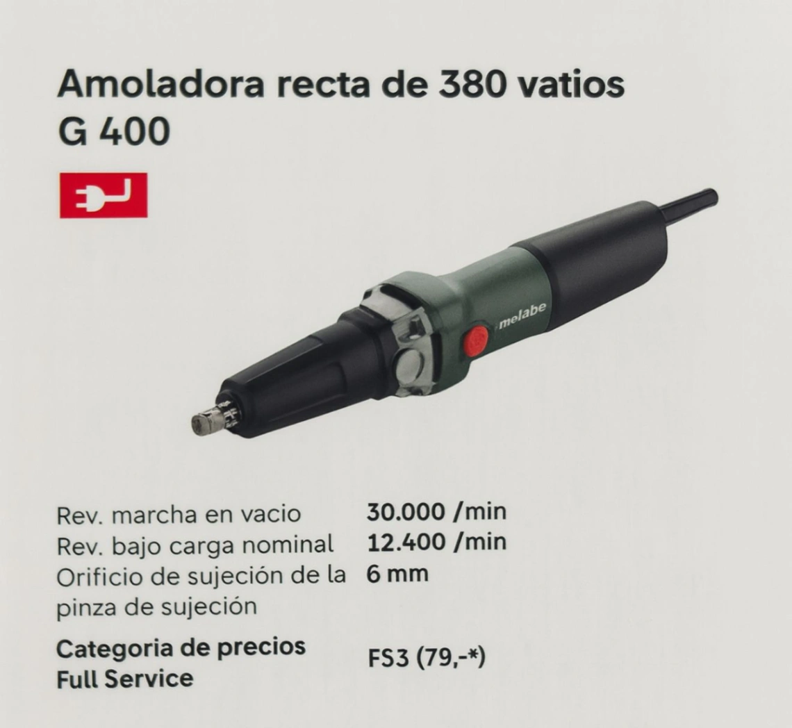 AMOLADORA RECTA 380V RF 601052000 METABO